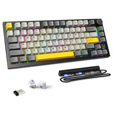 ATTACK SHARK X820ULTRA メカニカルキーボード ゲーミングキーボード 発光TYPE-Cケーブル カスタム 75%配列 無線/有線/BT 三模接続 ホットスワップ 軸交換可能 PBTキーキャップ RGBバックライト LEDデ…