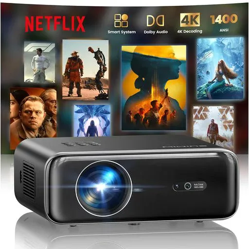 プロジェクター 4K 1400ASNI高輝度【Netflix&36WDoIby対応】プロジェクター 家庭用 - 【自動フォーカス&自動台形補正&AI技術搭載】内蔵Netflix/YouTube/PrimeVideo HDR10 HDMI CEC&ARC