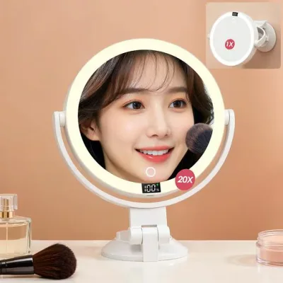 Luxspire Mirror with Light, Actress Mirror, Tabletop Magnifying Mirror, 20x/1x Double-Sided Mirror, White