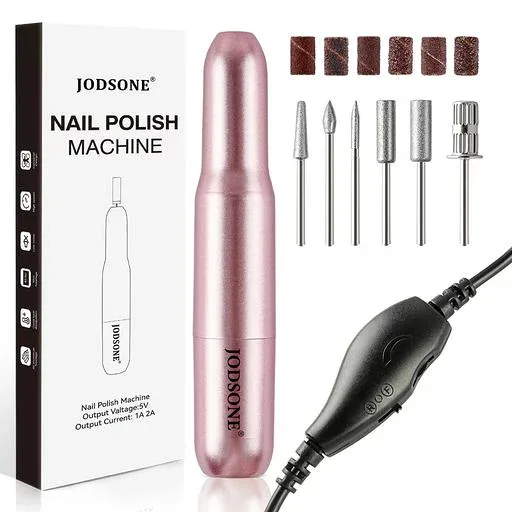JODSONE 電動USBネイルドリル アクリル&ジェル用 14000RPM ポータブルネイルファイル Eファイルセット ネイルドリルビット 研磨バンド付き ピンク