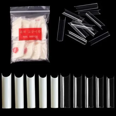 ネイルチップ ロング つけ爪 10種のサイズ 1000枚入り 無地 付け爪 練習用 ネイル飾り DIY ネイル用品 透明 自然色 ネイルチップ XXLエクストラロングストレートスクエアチップ Cカーブハー…