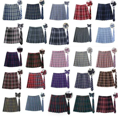 制服 学生制服スカート 3点セット 丈43cm チェック柄 プリーツスカート(スクール?制服) 蝶結び ネクタイ 女子高生スカート レディース