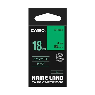 (まとめ) カシオ CASIO ネームランド NAME LAND スタンダードテープ 18mm×8m 緑/黒文字 XR-18GN 1個 【×4セット】 (代引不可)