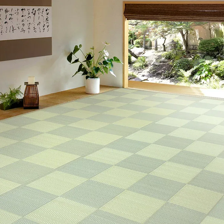 い草風カーペット 抗菌加工 286×286cm 洗える PP柄上敷き 倉間 花ござラグ かわいい 市松柄 保育園 着替えスペース レジャーシート 寝ござ(代引不可)【送料無料】