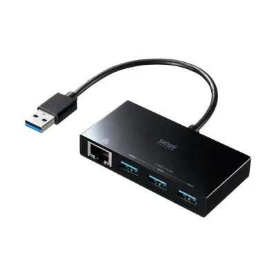 サンワサプライ USB3.2 Gen1ハブ付き ギガビットLANアダプタ(USB3ポート・LAN1ポート) ブラック USB-3H322BKN 1個