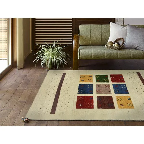ラグマット 絨毯 約70×120cm マスタード ウール100% 保温機能 調湿効果 オールシーズン対応 ギャッベ リビング【代引不可】