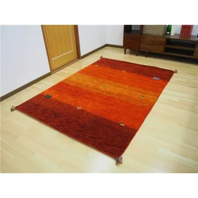 ギャッベ ラグマット/絨毯 【約140×200cm オレンジ】 ウール100% 保温機能 調湿効果 オールシーズン対応 〔リビング〕 (代引不可)