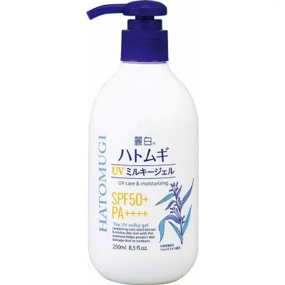 【単品6個セット】麗白 ハトムギ UVミルキージェル SPF50+ PA++++ ポンプタイプ 250ML 熊野油脂(代引不可)【送料無料】