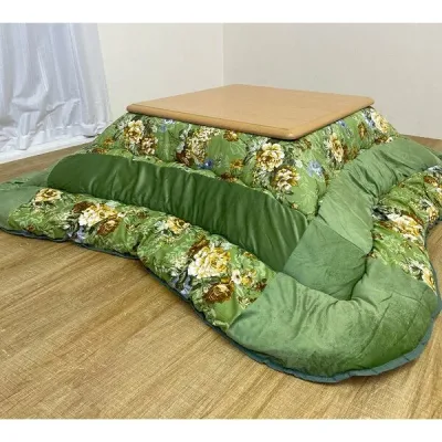 こたつ布団 厚掛 シフォン GN グリーン 約205×205cm【代引不可】