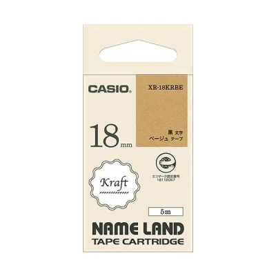 (まとめ) カシオ NAME LANDクラフトテープ 18mm×5m ベージュ/黒文字 XR-18KRBE 1個 【×3セット】