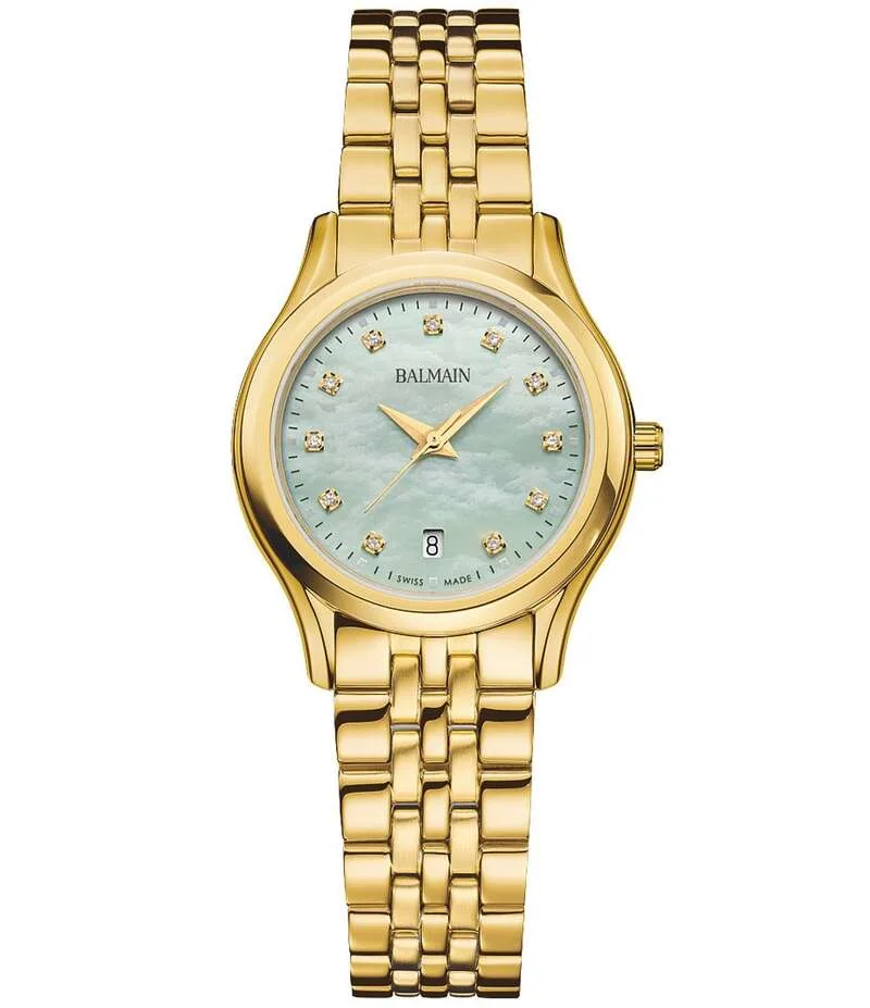 Balmain Women's Accessories Watch T-shirt Balmain Women's Quartz Analog Stainless Steel Bracelet Watch Gold/Green Mother Of Pearl Dial Pearl