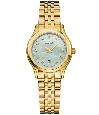 Balmain Women's Accessories Watch T-shirt Balmain Women's Quartz Analog Stainless Steel Bracelet Watch Gold/Green Mother Of Pearl Dial Pearl