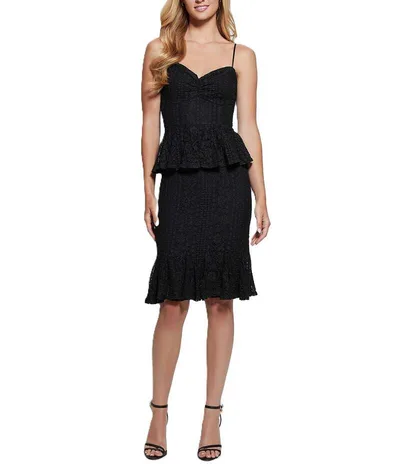 ゲス レディース トップス ワンピース ノースリーブ レース Guess Lula Sleeveless Lace Fit And Flare Dress Jet Black ブラック