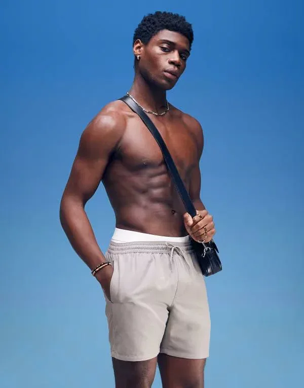 エイソス メンズ 水着 ハーフパンツ・ショーツ ショートパンツ ASOS DESIGN swim shorts in mid length Gray グレー