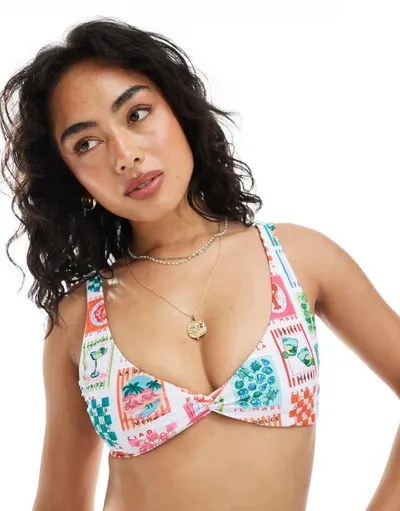 ミスセルフフリッジ レディース 水着 トップのみ プリント Miss Selfridge postcard print twist detail bikini top Multi マルチカラー