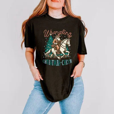 Simply Sage Market レディース トップス Tシャツ Simply Sage Market Wrangling Christmas Cheer Garment Dyed Tee Black ブラック