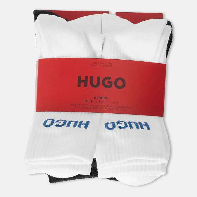 フューゴ メンズ アンダーウェア 靴下 リブ ロゴ Hugo Men's Ribbed Logo 6-Pack Crew Socks Open Misc