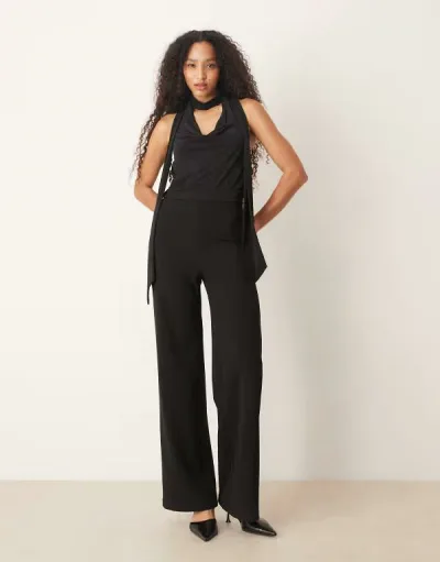 マンゴ レディース トップス ジャンプスーツ ホルター Mango cowl neck halter jumpsuit Black ブラック