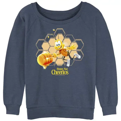 アニメキャラクター レディース トップス Tシャツ パイル ロゴ グラフィック Licensed Character Juniors' Cheerios Honey Nut Logo Slouchy Terry Graphic Pullover Blue Heather ヘザー