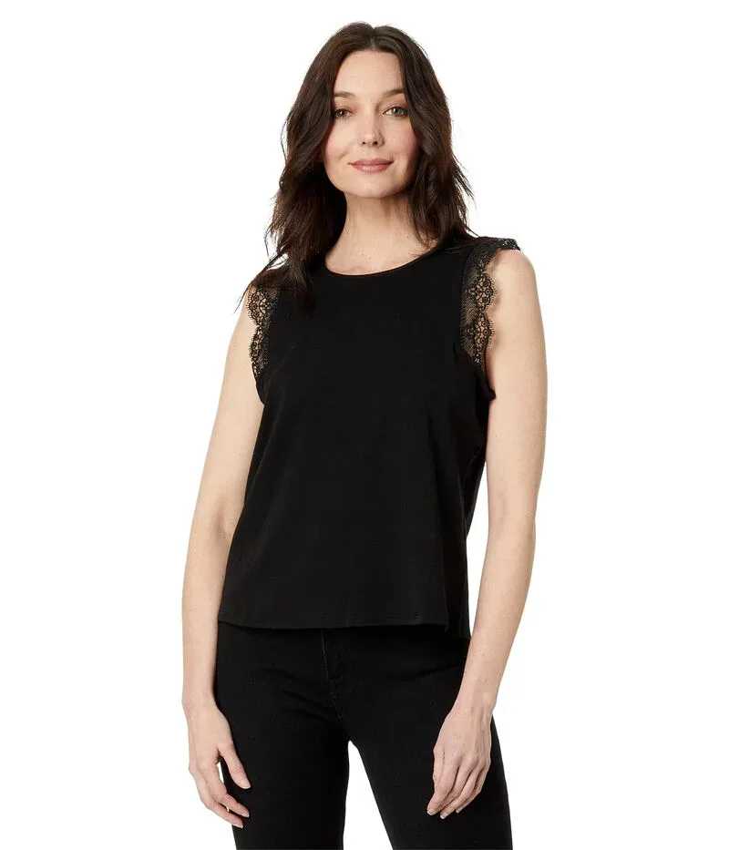 ヴィンスカムート レディース トップス シャツ ノースリーブラウス Vince Camuto Sleeveless Blouse with Trim Rich Black ブラック