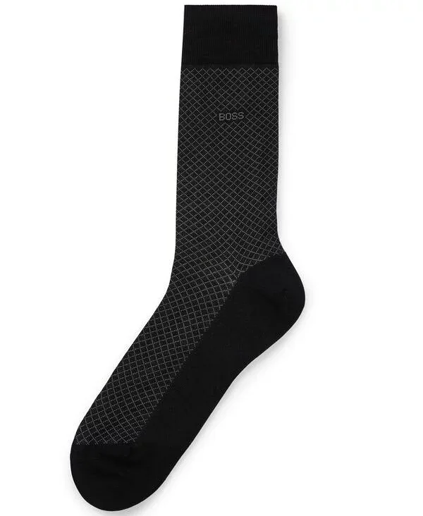 【送料無料】 ヒューゴボス メンズ 靴下 アンダーウェア Men's Regular-Length Patterned Socks Black