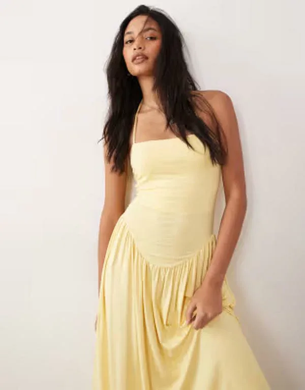 エイソス レディース トップス ワンピース ホルター ASOS DESIGN drop waist halter neck sundress in yellow イエロー