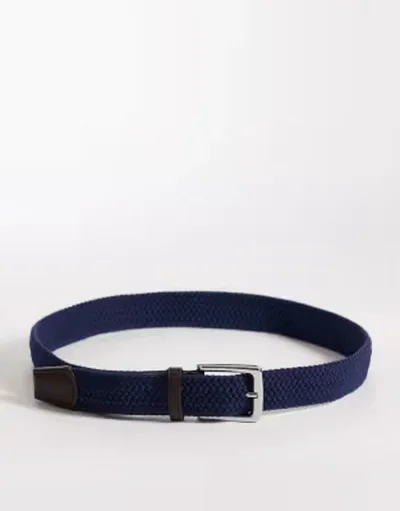 エイソス メンズ アクセサリー ベルト レザー フェイクレザー ASOS DESIGN woven belt with faux leather tip NAVY ネイビー