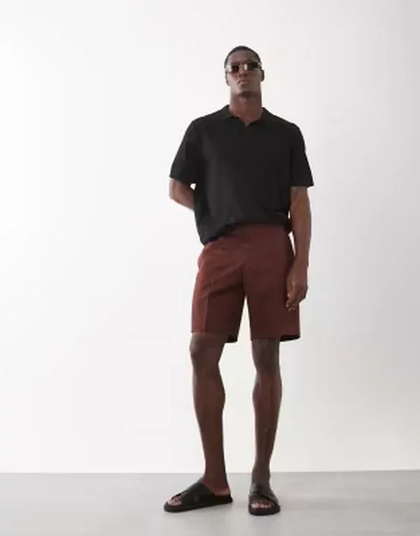 エイソス メンズ ボトムス ハーフパンツ・ショーツ ショートパンツ ASOS DESIGN regular dresshorts Burgundy バーガンディ