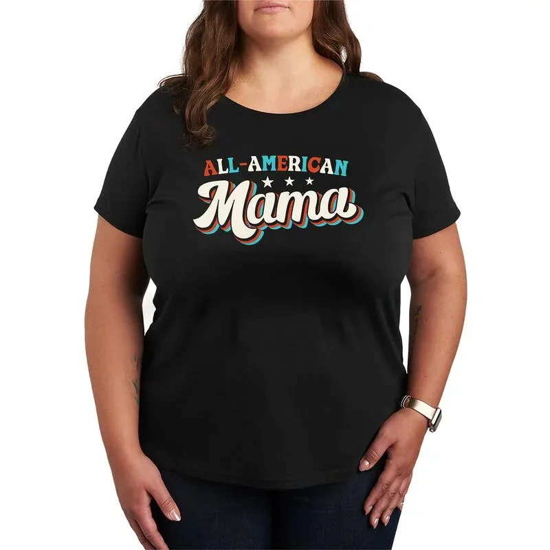 アニメキャラクター レディース トップス Tシャツ プラスサイズ グラフィック Licensed Character Plusize All-American Mama Graphic Tee Black ブラック