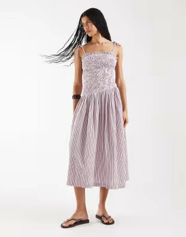 リクレイム ヴィンテージ レディース トップス ワンピース Reclaimed Vintage shirred bodice sundress and cream stripe multi マルチカラー