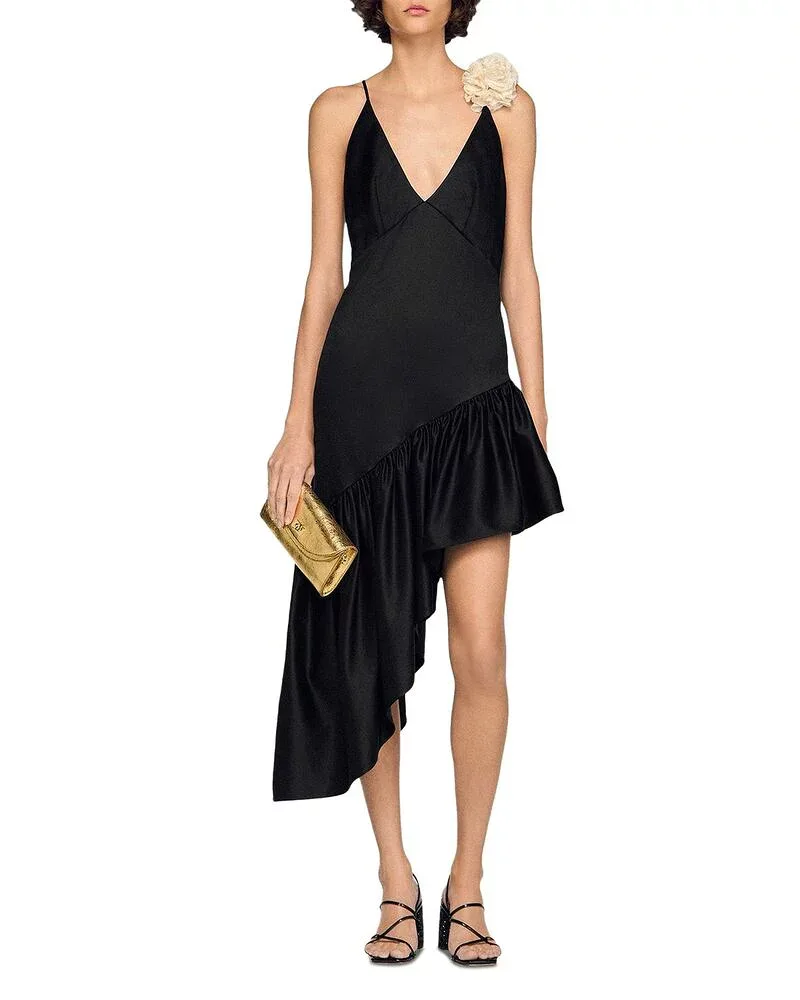 サンドロ レディース トップス ワンピース フリル Sandro Short Ruffledress Black ブラック