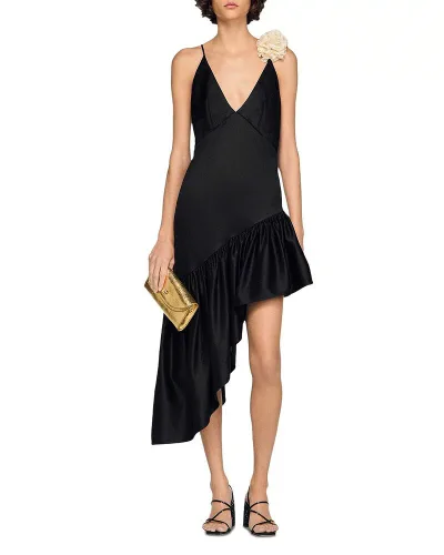 サンドロ レディース トップス ワンピース フリル Sandro Short Ruffledress Black ブラック