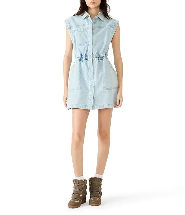 スティーブ マデン レディース トップス ワンピース ミニ シャツ デニム キャップ Steve Madden Robbie Collared Cap Sleeve Denimini Shirt Dressulphur Spring デニム