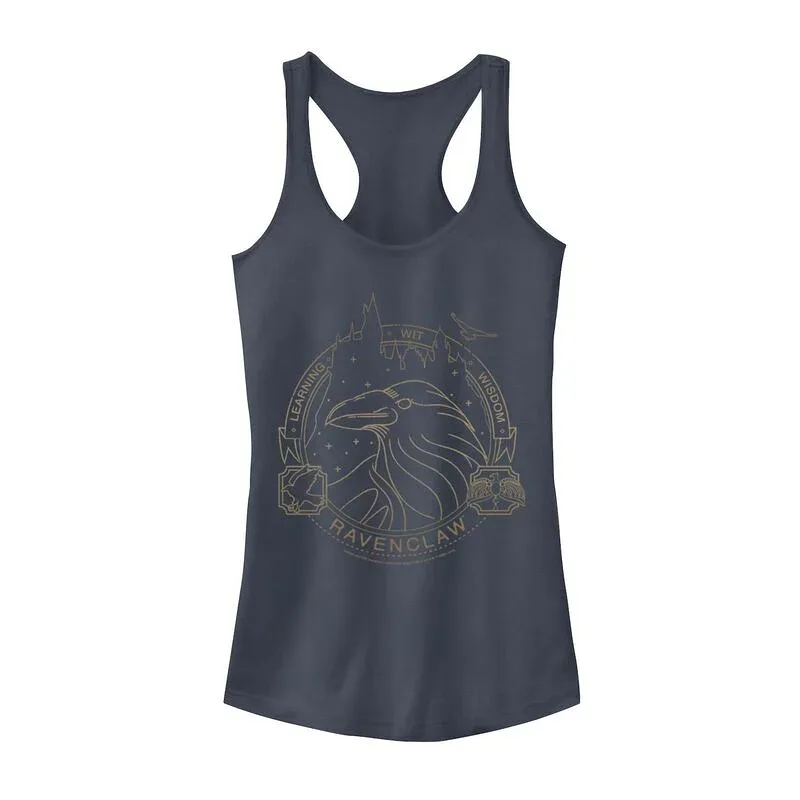 アニメキャラクター レディース トップス Tシャツ ロゴ グラフィック Licensed Character Juniors' Harry Potteravenclaw Line Art Logo Graphic Tank Top Indigo インディゴ
