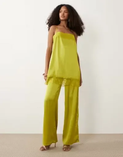 エイソス レディース トップス ジャンプスーツ レーストリム サテン レース ASOS DESIGN lace trim satin cami jumpsuit GREEN グリーン