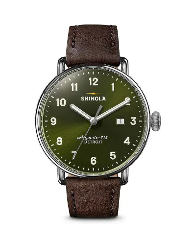 シャイノーラ レディース アクセサリー 腕時計 レザー Shinola Canfield 3HD Leather Strap Watch 43mm Green/Brown グリーン