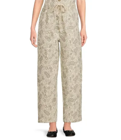 シュガーリップス レディース ボトムス カジュアルパンツ ストレート ドローコードウエスト プチ プリント デニム Sugarlips Petite Size Paisley Printed High Rise Drawstring Waistraight Leg Coordinating Denim Pant Ivory/Black アイボリー
