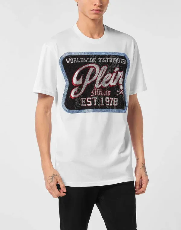 フィリッププレイン メンズ トップス Tシャツ PHILIPPLEIN Round Neck T-Shirt Patch Plein Milan Men white ホワイト