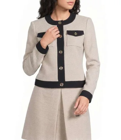 カール ラガーフェルド レディース アウター ジャケット・ブルゾン KARLAGERFELD PARIS Boucle Round Collar Long Sleeve Coordinating Jacket Bisque/Black ブラック