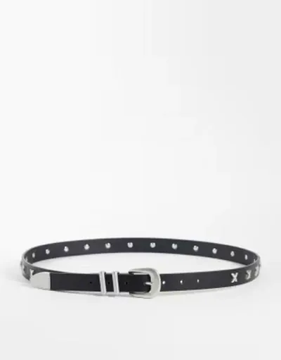 エイソス メンズ アクセサリー ベルト レザー フェイクレザー ASOS DESIGN crosstudded faux leather western belt Black ブラック