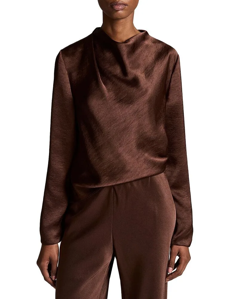 ヴィンス レディース トップス シャツ ドレープ Vince Draped Cowl Neck Long Sleeve Top Espresso