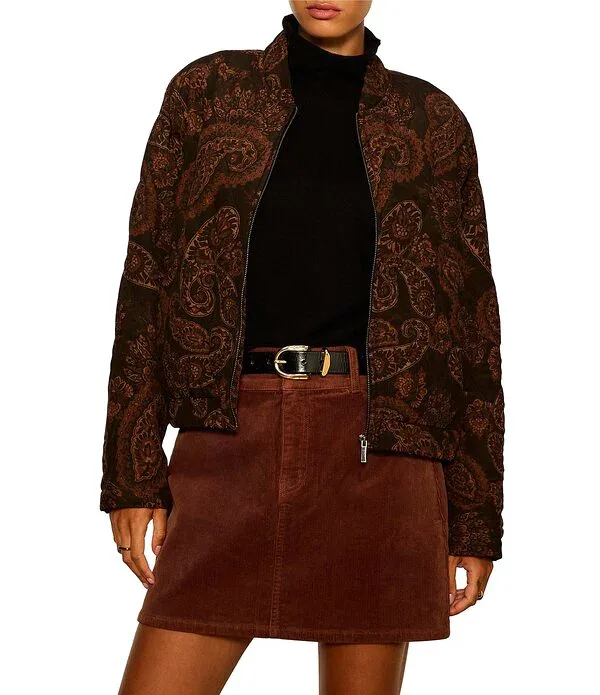 サンクチュアリー レディース アウター ジャケット・ブルゾン プリント キルティング Sanctuary Empress Quilted Paisley Print Long Sleeve Zip-Front Bomber Jacket Cocoa Paisley ココア