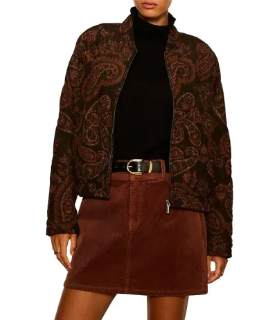 サンクチュアリー レディース アウター ジャケット・ブルゾン プリント キルティング Sanctuary Empress Quilted Paisley Print Long Sleeve Zip-Front Bomber Jacket Cocoa Paisley ココア