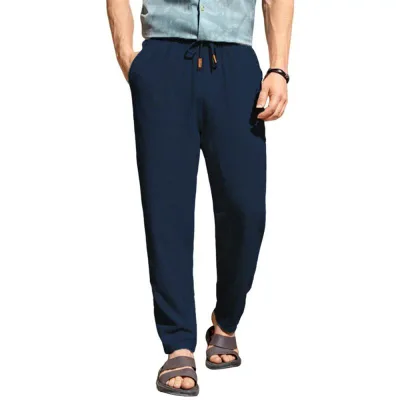 ジョイジョイ メンズ ボトムス カジュアルパンツ リネン JoyJoy Mens Linen Drawstring Pants Elastic Waist Loose Casual Trousers Navy Blue ネイビー