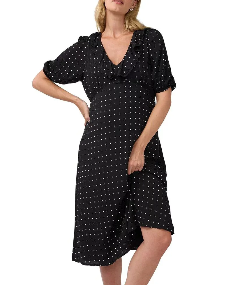 イングリッド&イザベル レディース トップス ワンピース Vネック フリル ミディ マタニティ Ingrid & Isabel Ruffle V-Neck Maternity Midi Dress Black/White Dot ホワイト