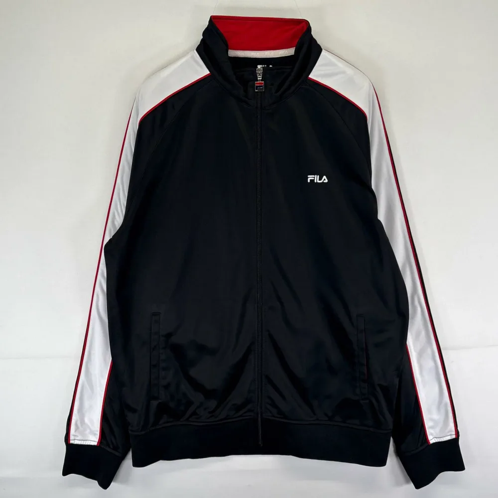 古着 フィラ FILA トラックジャケット ワンポイントロゴ ジャージ フルジップ L ブラック メンズ 【中古】