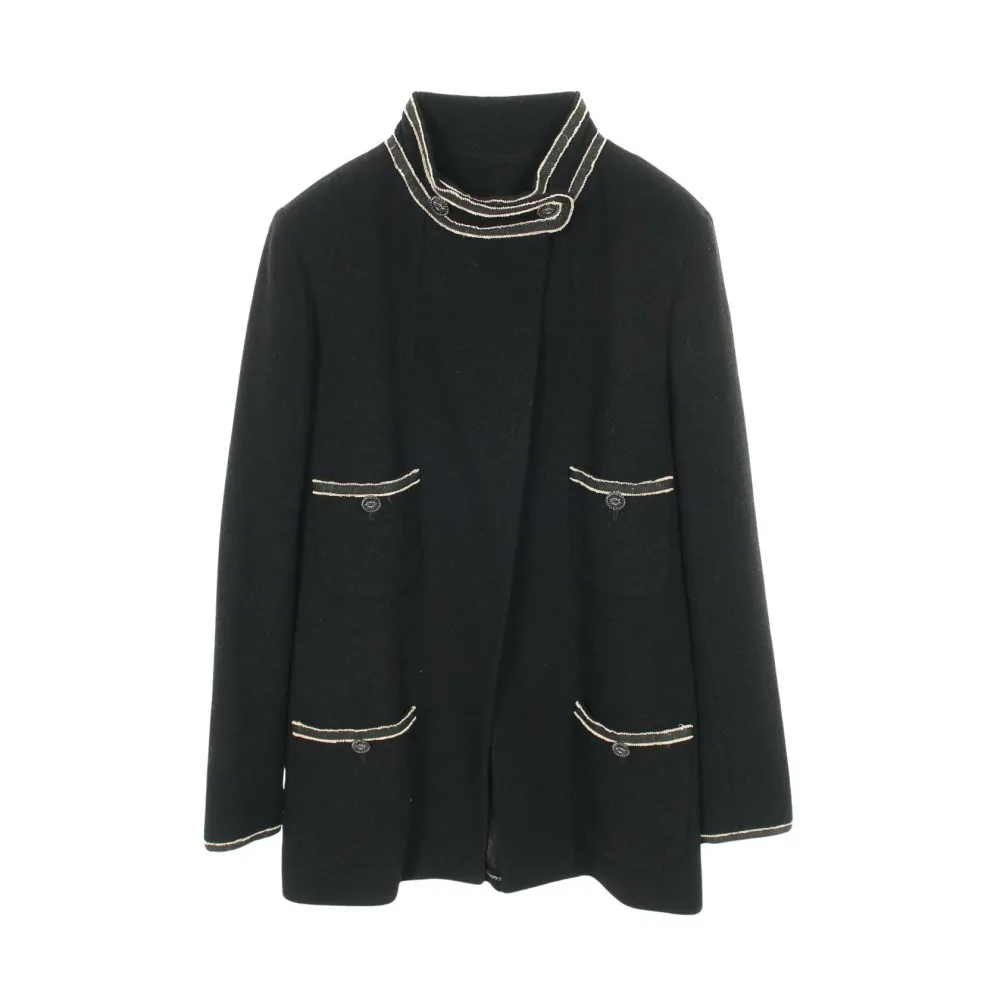 【2万円OFFクーポン対象 10/9 20時〜10/13 9:59】シャネル CHANEL ココマークボタン 衣料品 アウター ウール ブラック系 【中古】