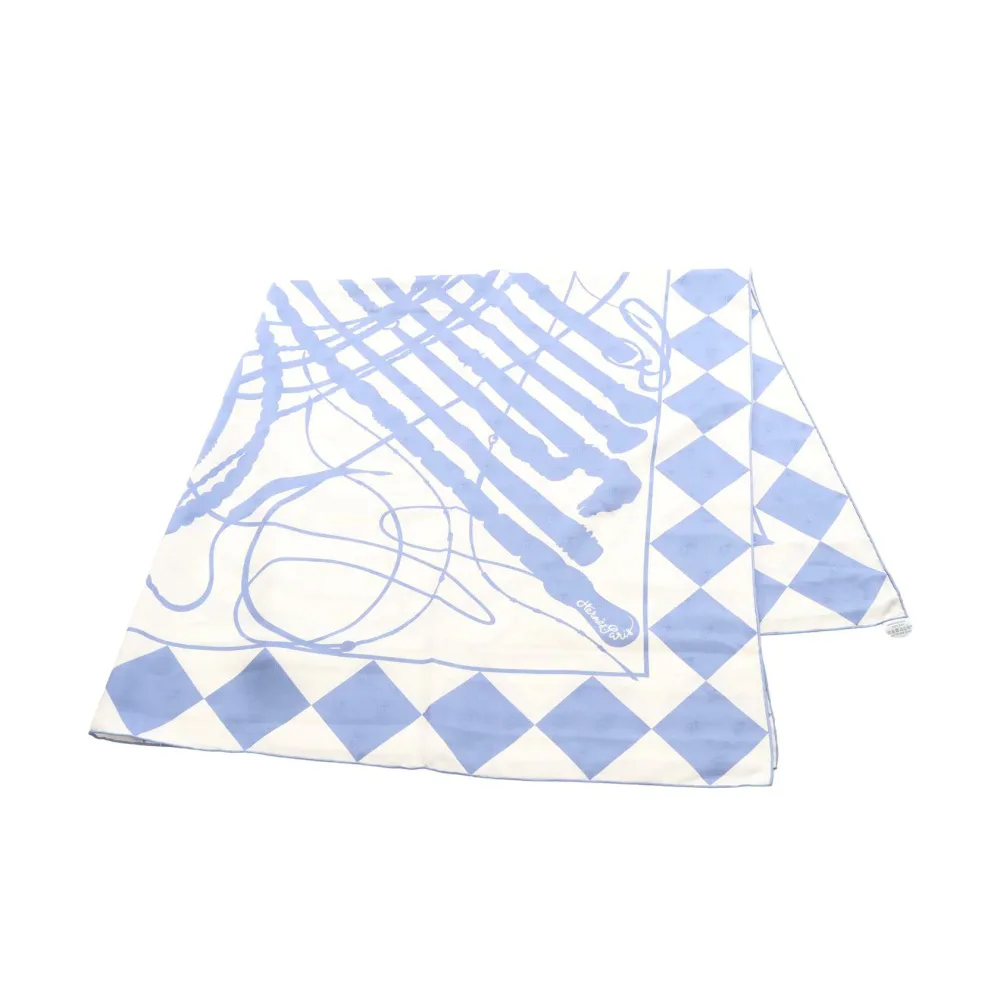 エルメス HERMES カレジェアン カレ140 Fouets et Badines Tattoo スカーフ 衣料品 シルク シルク ブルー系 / ホワイト系 【中古】