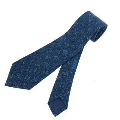 HERMES エルメス ネクタイ 良好 総柄/馬具/シルク/ネイビー シルク100% ネイビー メンズ【中古】