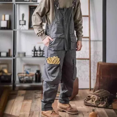 オーバーオール メンズ アメカジ レトロ ヴィンテージ ワーク デニム ウォッシュ ダメージ ルーズ ストレート サロペット カジュアル オールシーズン 男性用 こなれ感 ゆったり おしゃ